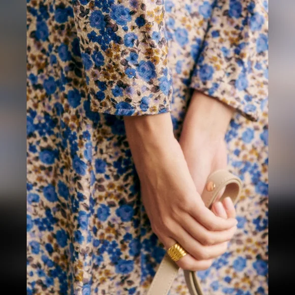 Sezane Victoriana Blue and Brown Floral Midi Dress - Picture 5 of 6